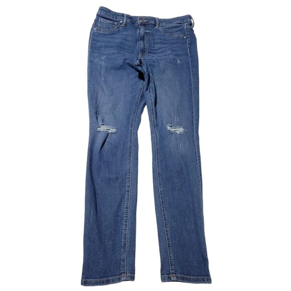 H&M Curvy Jeggings Jeans Womens Size 12 Mid Rise Medium Wash Ripped Denim Pants - Picture 2 of 6